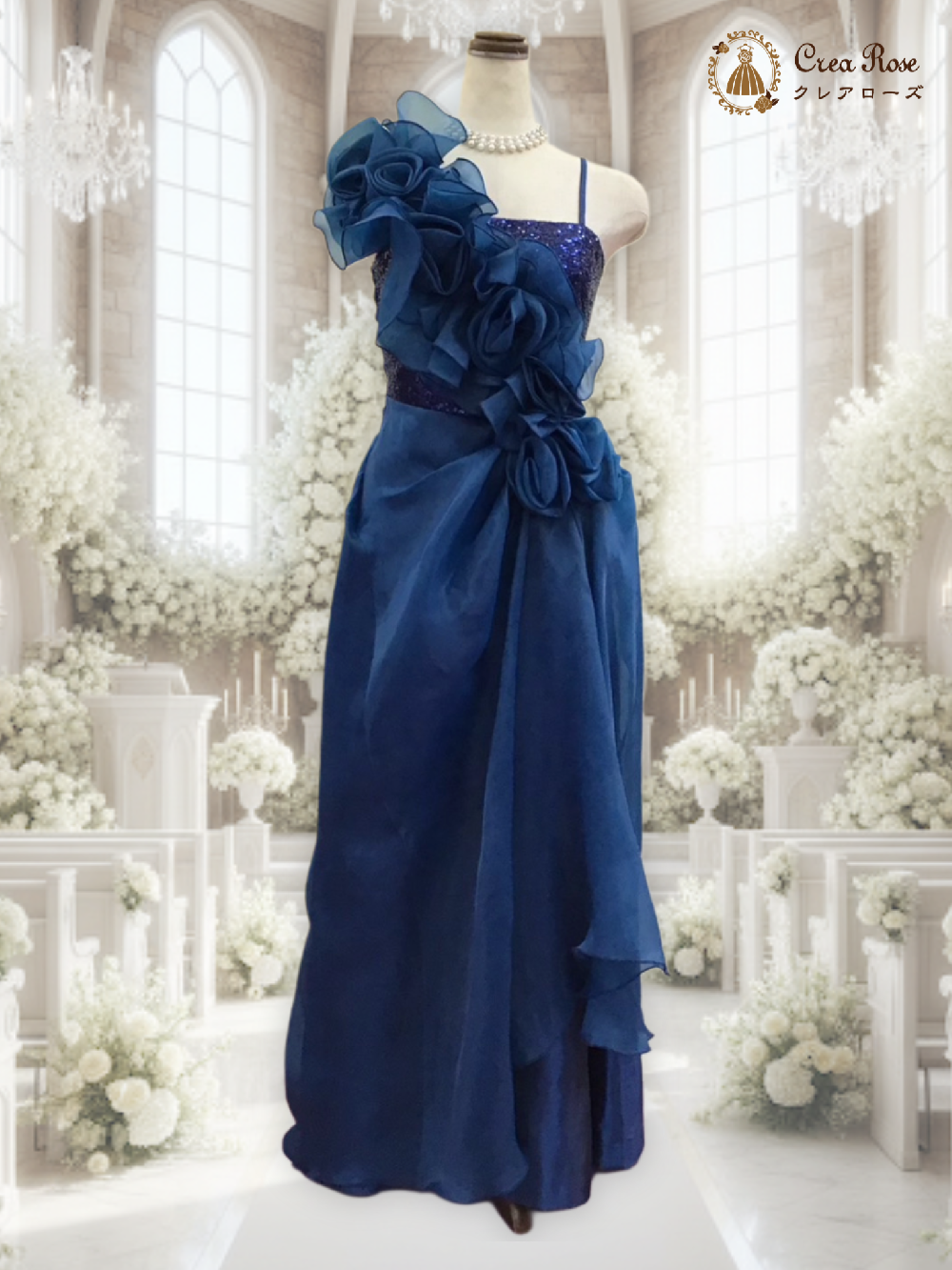 イブニングドレスレンタル【ミッドナイトフローラドレス｜ブルー（青