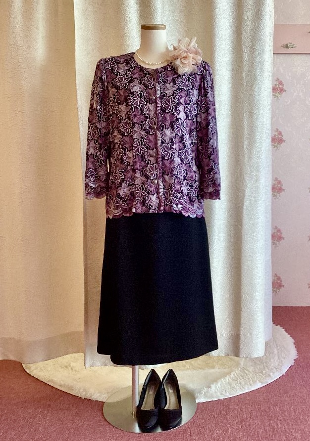 11〜１３号、お祖母様フォーマルドレスおばあちゃん結婚式衣装【サンテ•クワイエ+ラベンダーリーフジャケット】50代60代70代80代親族の結婚式やパーティーにも♩