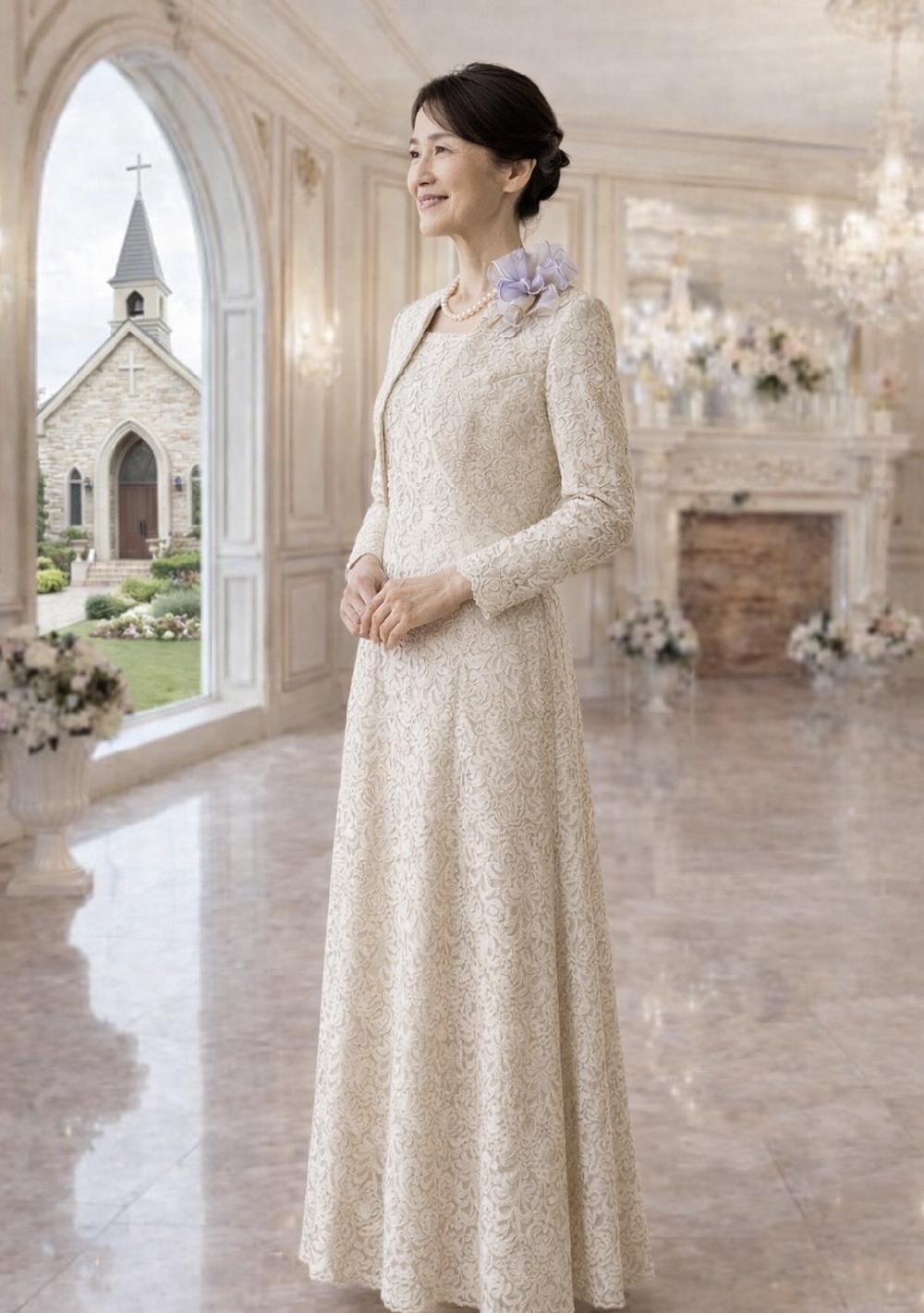 (販売可能)オリジナル正礼装11ー13号。高級総レースドレス【マリアフランスドレス＋ボレロ】上品に煌めくオリジナル正礼装