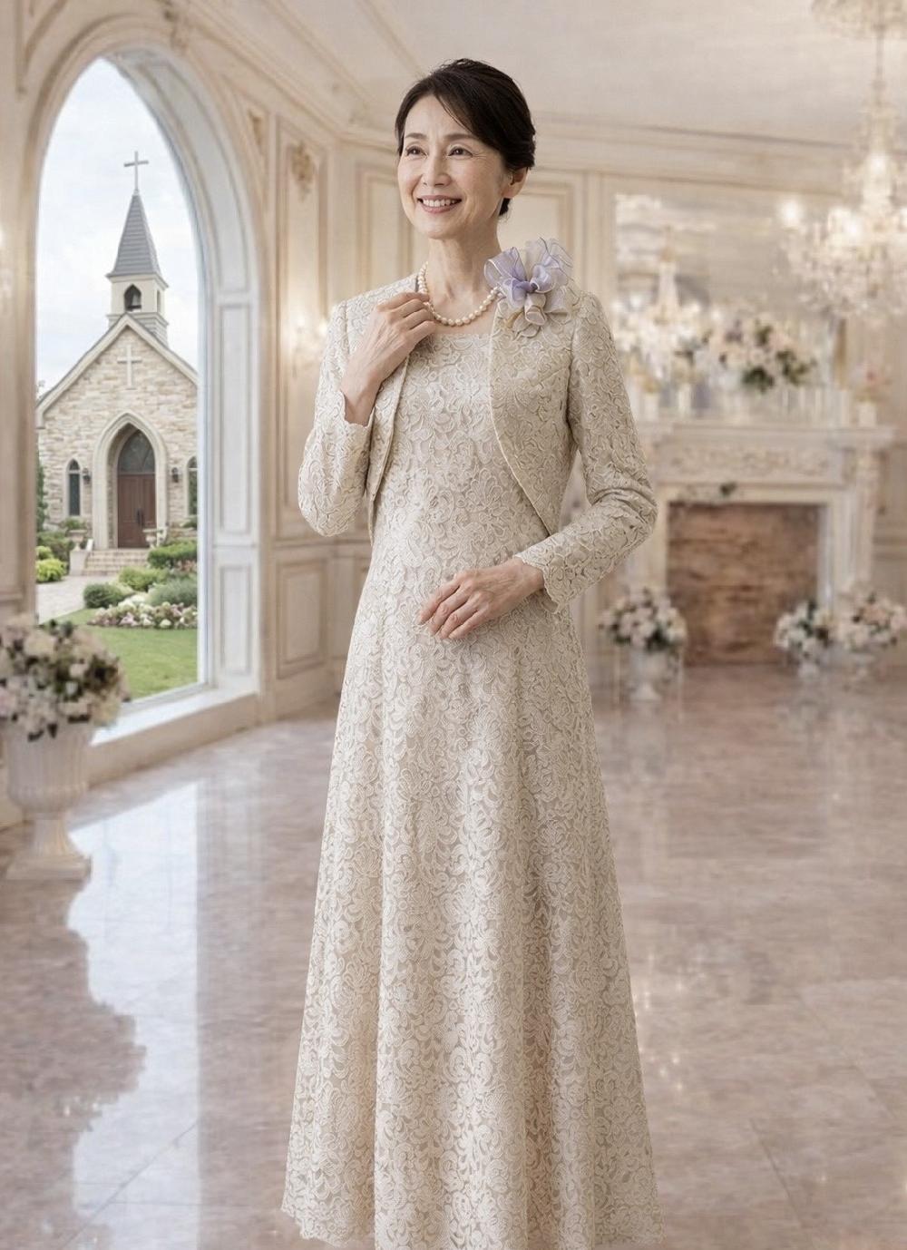 (販売可能)オリジナル正礼装11ー13号。高級総レースドレス【マリアフランスドレス＋ボレロ】上品に煌めくオリジナル正礼装