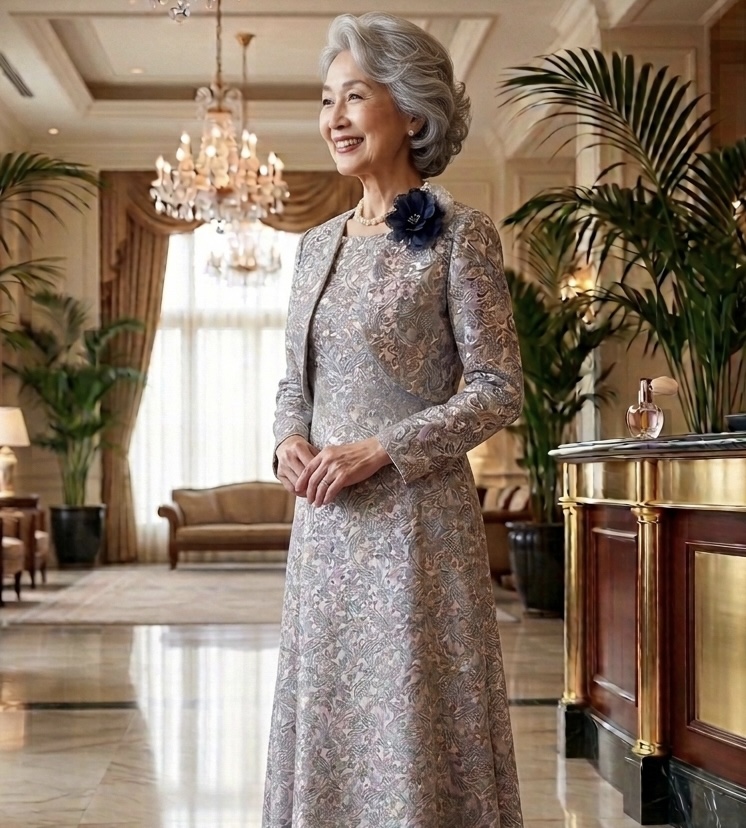 (販売可)高級上質なグレーの正礼装マザーズドレス叙勲にも【ウィリアムリバードレス+ ウィリアムリバーボレロ】