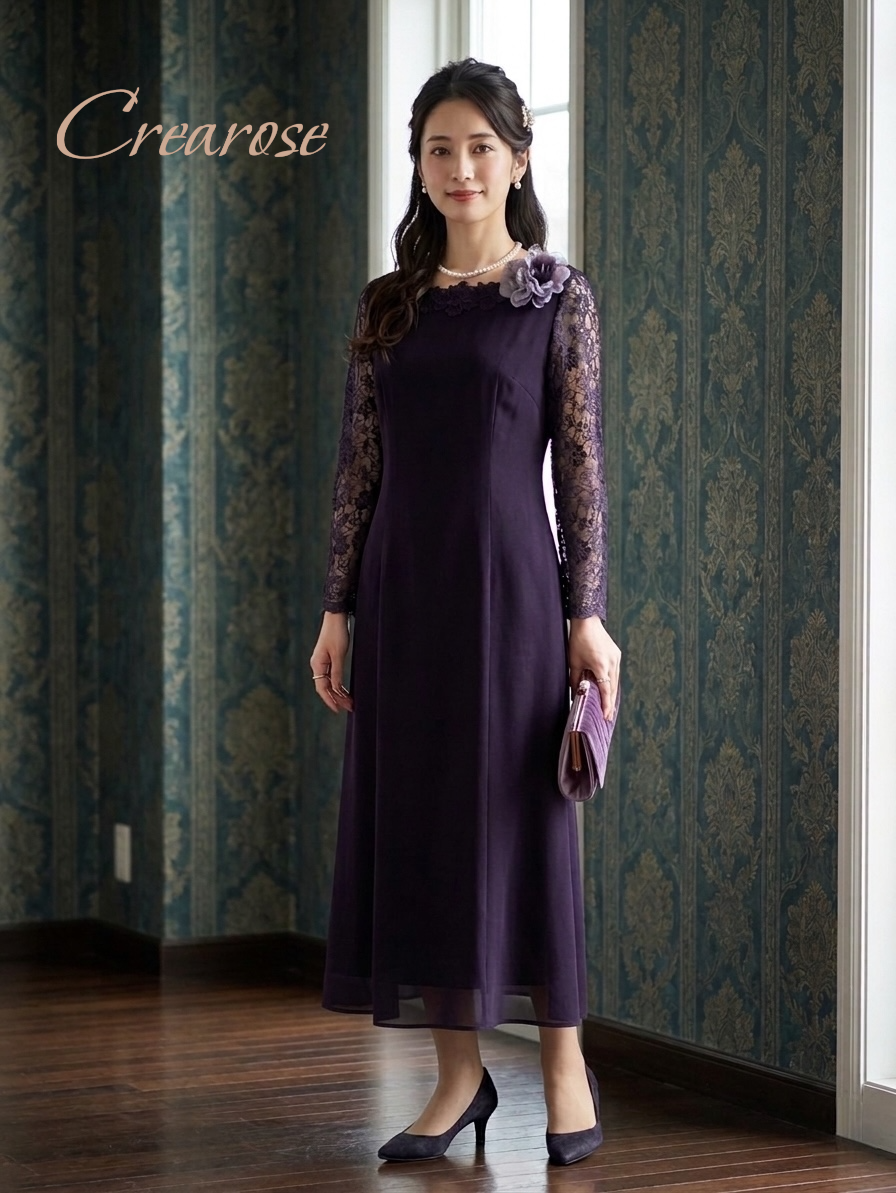 袖付きロングミディアムドレス