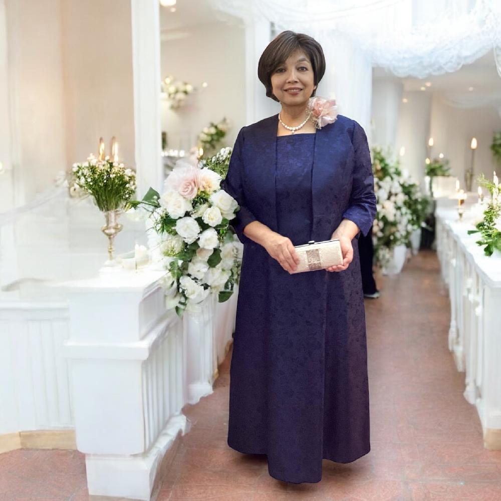 15号〜大きなサイズ母親ドレス【ミシェルネイビー+ ペプラムミシェル